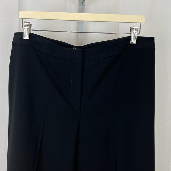 ST. JOHN CAVIAR Size 14 Diana Wide Leg Ankle Pants Flat Front USA Black - Picture 5 of 8